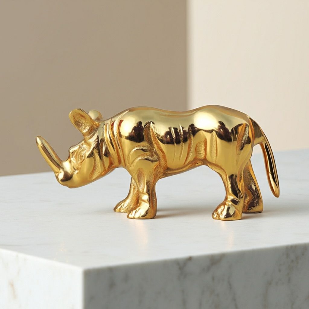 Aluminium Rhino Showpiece | Modern Animal Home Decoration, Height : 3.2 Inch (ANMAS259 G)