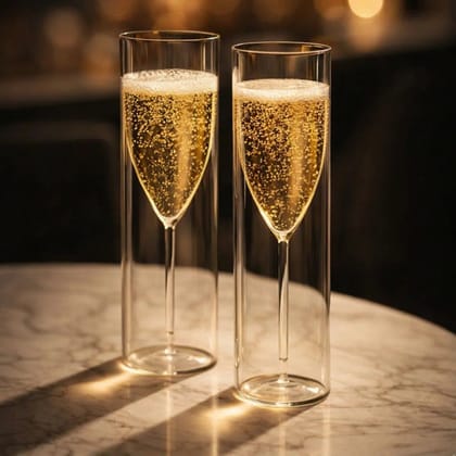 Premium Double-Wall Floating Champagne Glass Set of 2 Elegant Flutes