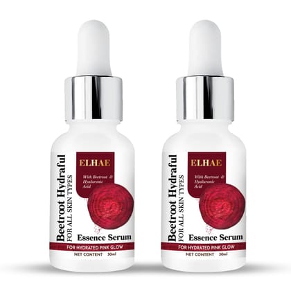 ELHAE Hydrating Beetroot Essence Serum Duo Pack - 2x30ml with 1% Hyaluronic Acid Complex | 92% Instant Hydration | Daily Face Serum for Smooth, Radiant Glow