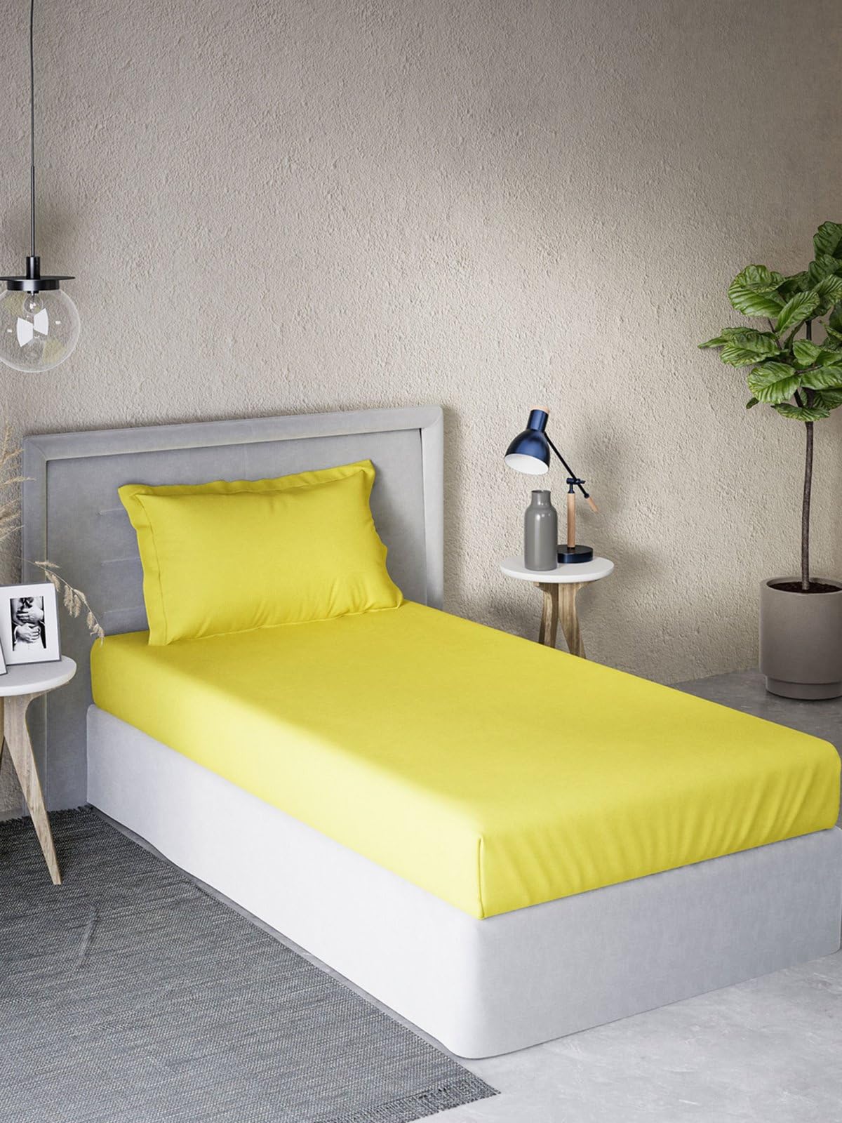 DDECOR - Spectrum Collection 100% Cotton Dyed Pattern 180TC Single Bedsheet|152 CM X 224 CM| - Yellow