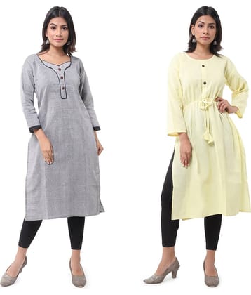 DESHBANDHU DBK - Multicolor Cotton Women's Straight Kurti ( Pack of 2 )
