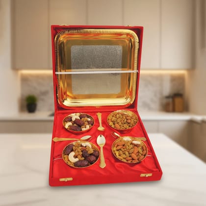 Decorative Brass 3 Pcs. Decoratice Bowl Set With Velvet Box (BMAS285 D)