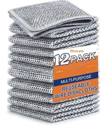 BHAVYTA COSMETIC Multicolor Stainless Steel Scrubber Non-Scratch Wire Dishcloth for Washing ( Set of 12 )