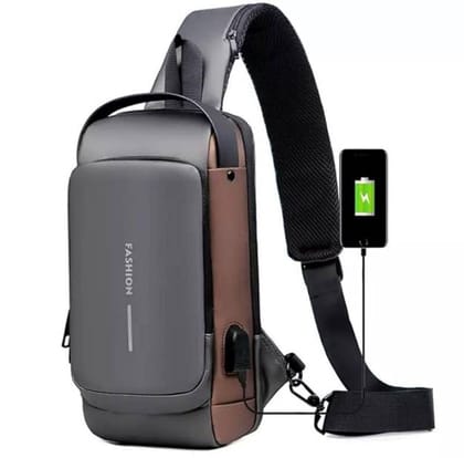 Anti-Theft USB Charging Crossbody Sling Backpack (Grey) | Secure Daily Travel Bag | Casual Anti-Theft USB Charging Crossbody Sling Backpack (Grey) | Secure Daily Travel Bag | Casual