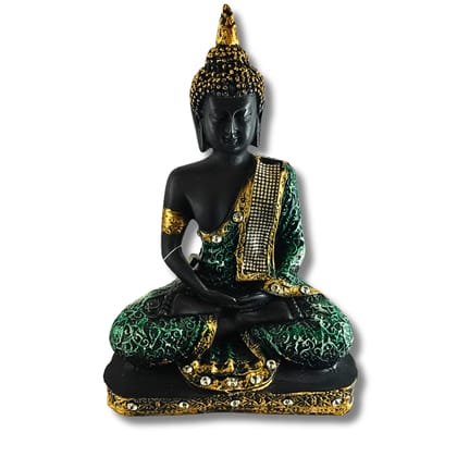 Premium Meditating Buddha Idol for Home & Office Décor (Black & Green Finish)