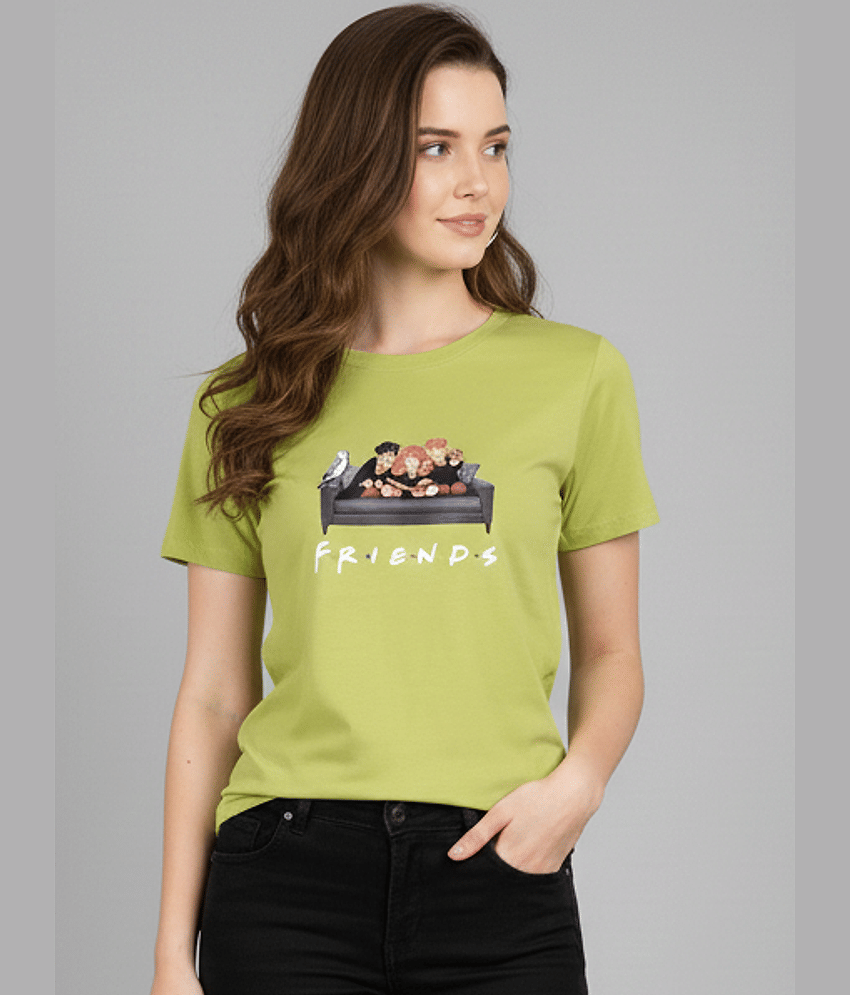 MISDYNAMIC Women Cotton Blend Printed Regular Fit Round Neck T-Shirt ( Lime Green )