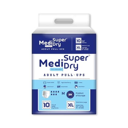 Medisuperdry Adult Diaper Pants | Extra Large (XL) |Waist 147-172 cm (58-68 inches) |High Absorbency -10 Hrs |Leakproof |Breathable |Odourless |Elastic Waist |For Men & Women | 10 Units, Pack of 1
