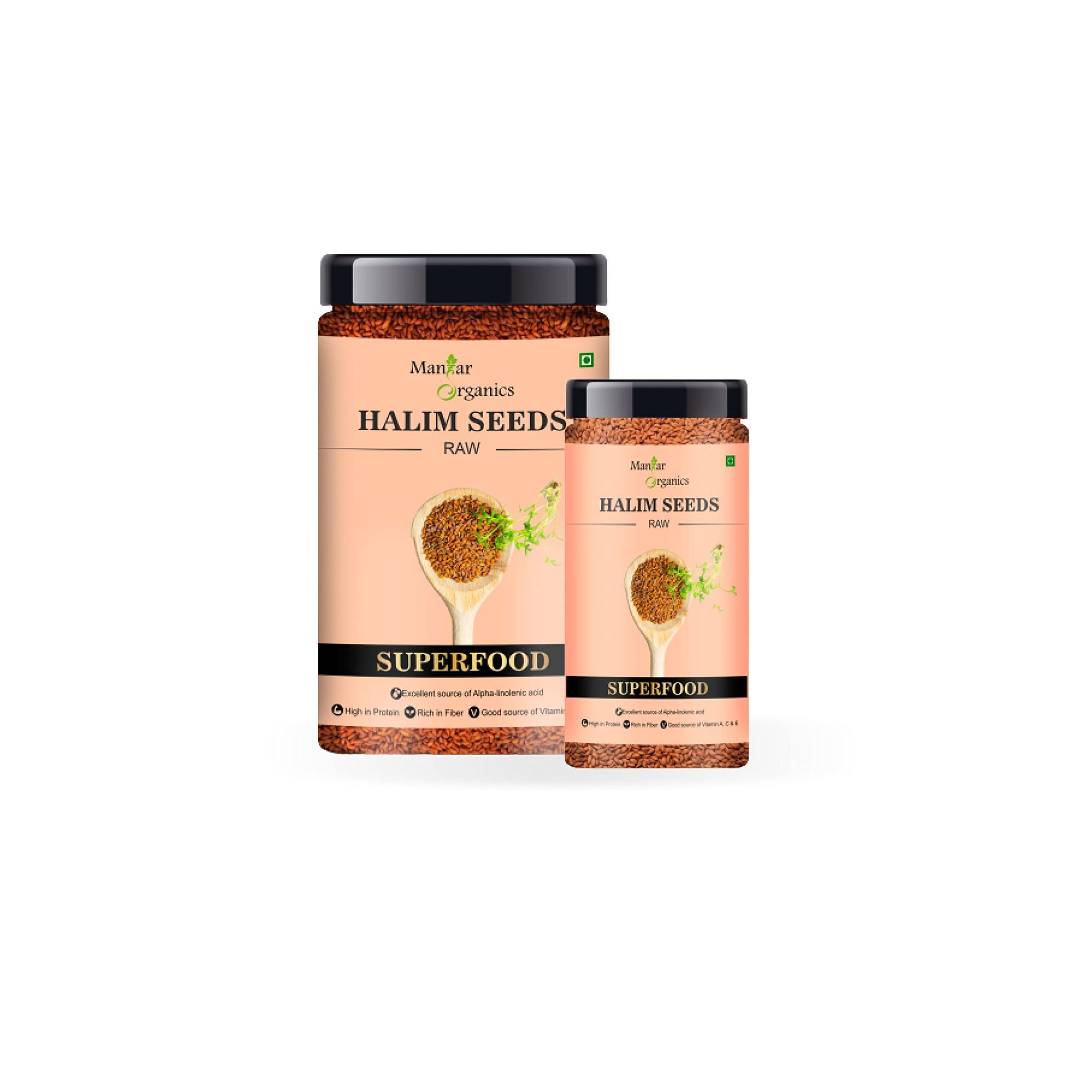 ManHar Organics Natural Halim Seeds- 775gm Jar (Aliv/Garden Cress/Haleem seeds) for Eating and Weight management, Immunity Booster Superfood (pack of 2, 600gm + 175gm)