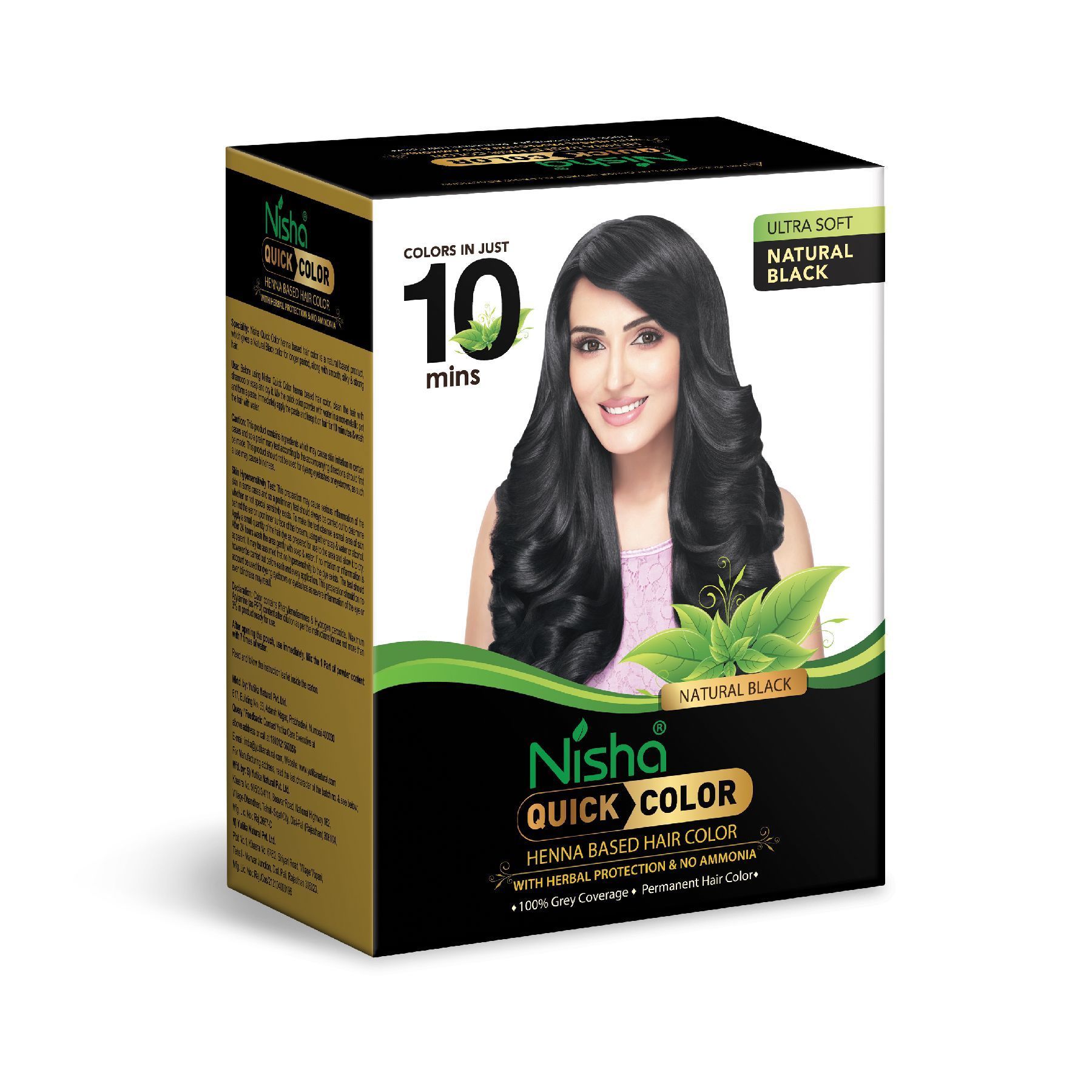 Nisha Quick Color 10 Minute Henna Based Hair Colour Natural Black Hair Dye 60gm, No Ammonia, 100% Grey Coverage