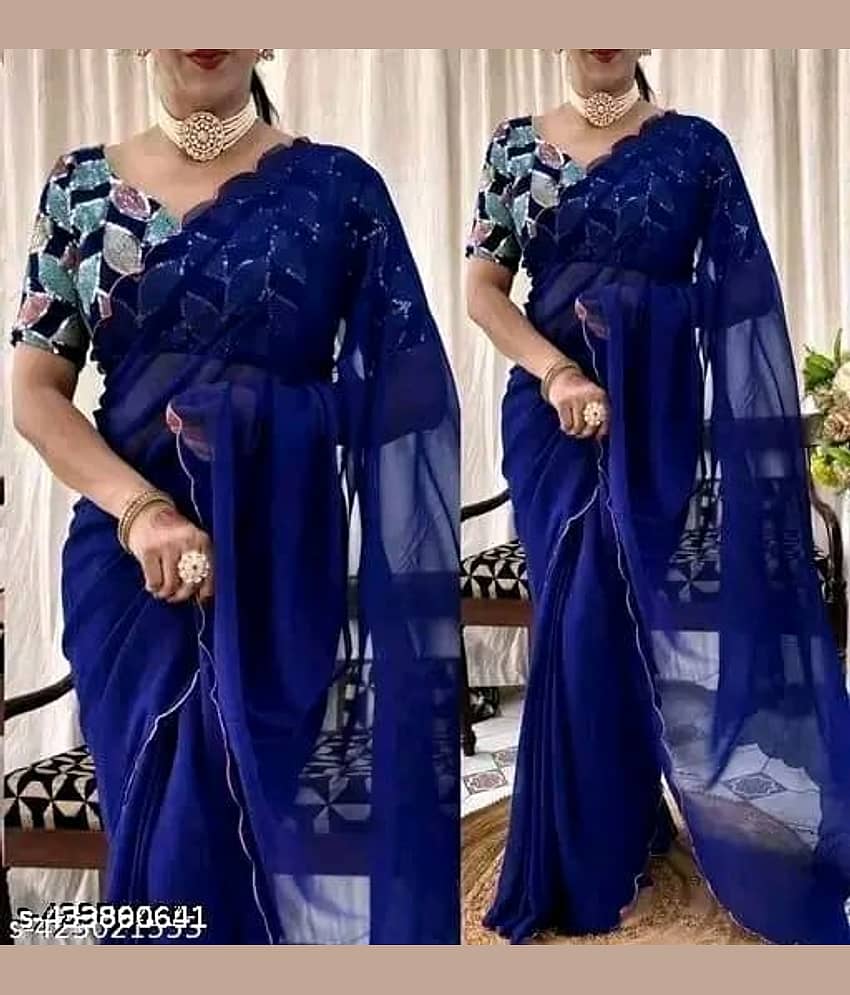 supalee Tex Georgette Solid Saree With Unstitched Blouse Piece ( Multicolor1 )