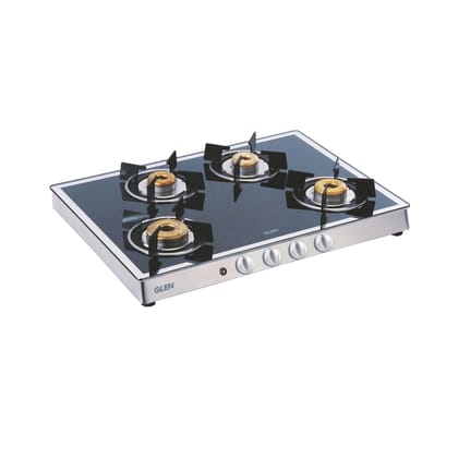 4 Burner Glass Gas Stove Mirror Finish 1 High Flame 3 Forged Brass Burners Auto Ignition 70 CM (CT1048GTFBMAI)
