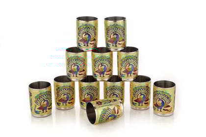NAVRANG Serving Glass Set Water Glass Juice Glass Set Meenakari Tumbler Glass Return Gifts (Pack of 12) Return Gifts