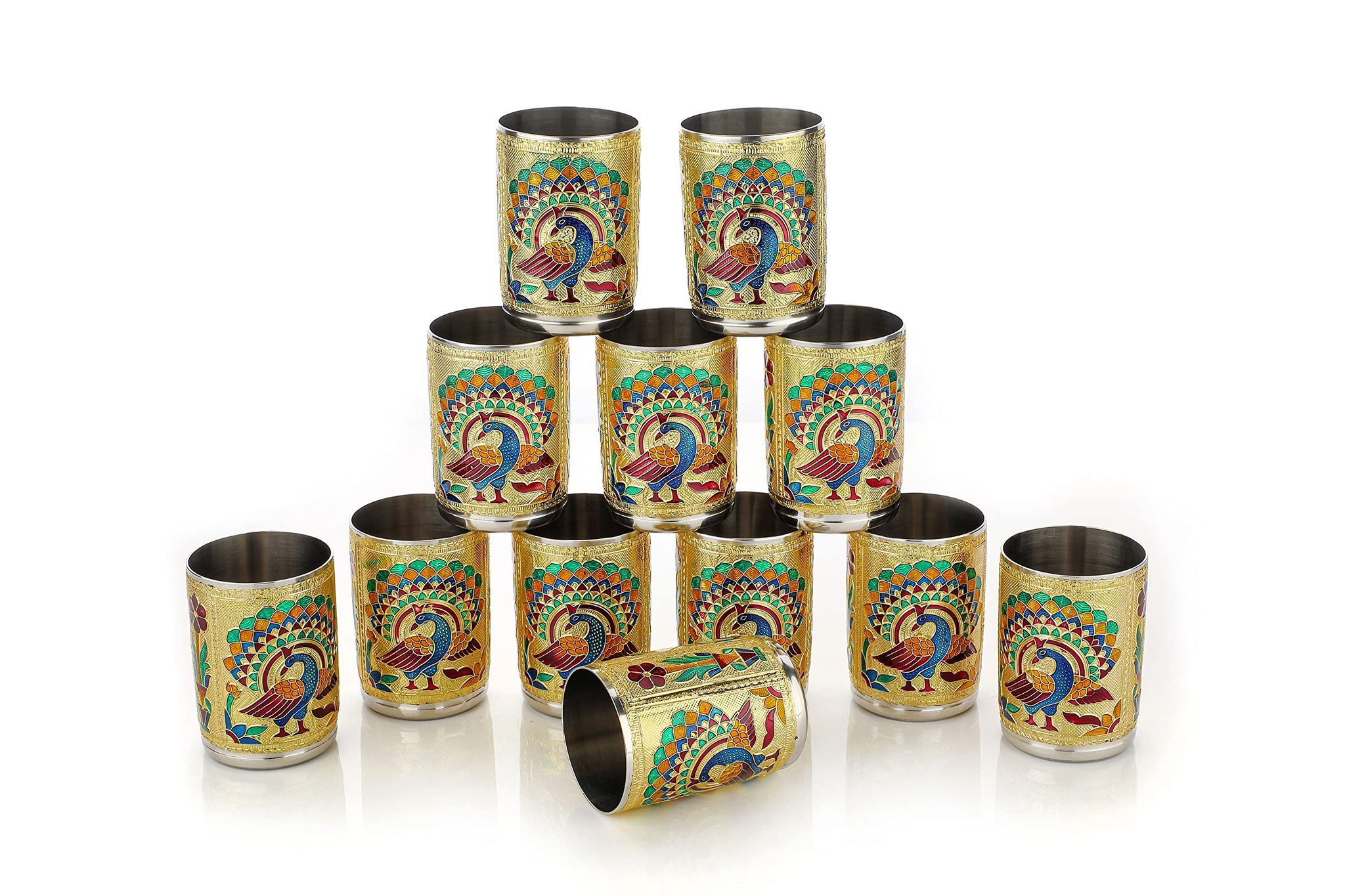 NAVRANG Serving Glass Set Water Glass Juice Glass Set Meenakari Tumbler Glass Return Gifts (Pack of 12) Return Gifts