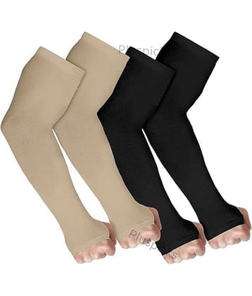 Arm Sleevs, Sun Protection Arm Sleeves for Men & Women, UPF 50 Arm Cover for Biking,Cricket,Cycling, Golf, Outdoor Sports, 2 Pair, Black and Beige