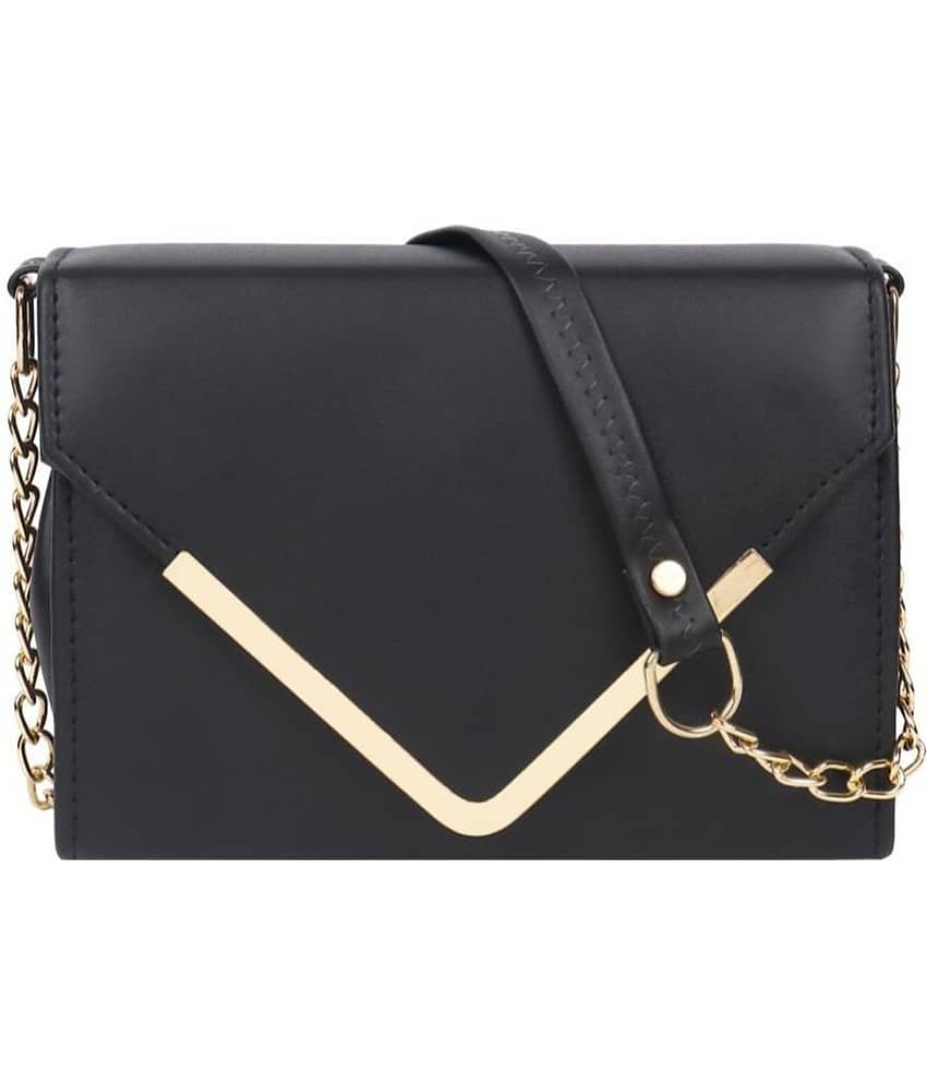 Cherry Tree - Black Faux Leather Sling Bag