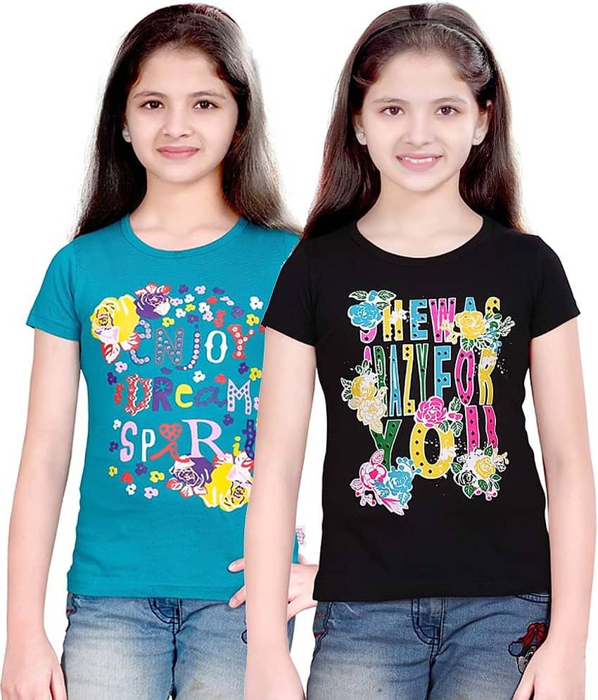 Sini Mini Pack of 2 Girls 100% Cotton Combos ( Blue )