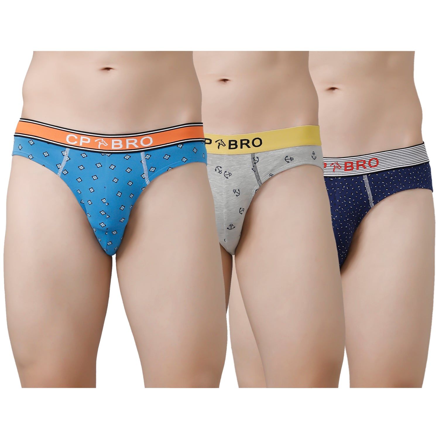 CP BRO Men's Printed Briefs with Exposed Waistband Value Pack - Multicolor (Pack of 3)