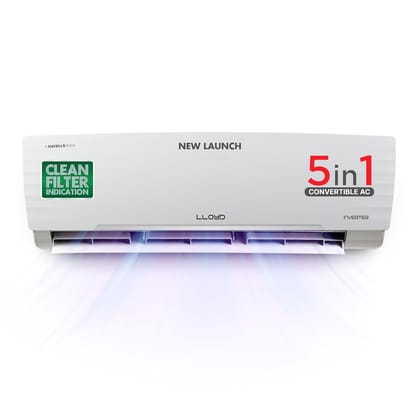 Lloyd 1.5 Ton 5 Star Inverter Split AC (5 in 1 Convertible, Anti Corrosion Coating, Copper, PM 2.5 Filter, 2024 Model, White with Chrome Deco Strip, GLS18I5FWBEW) White