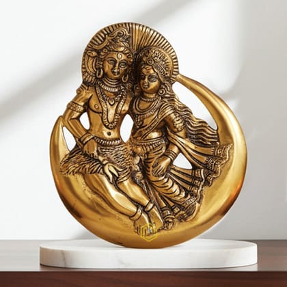 Aluminium Wall Hanging Shiv Parvati Idol With Moon � Decorative Home Showpiece, Height : 9 Inch (ASMAS254 G)