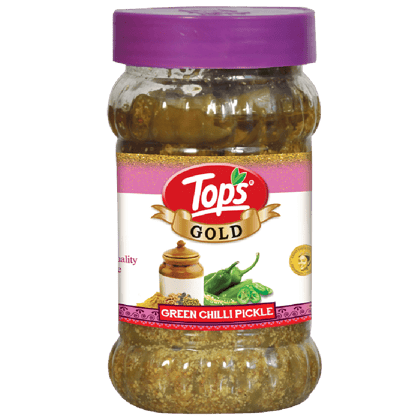 Tops Premium Pickle - Gold Green Chilli, Spicy Condiment, Accompaniment For Meals, 375 G Bottle Tops Premium Pickle - Gold Green Chilli, Spicy Condiment, Accompaniment For Meals, 375 G Bottle