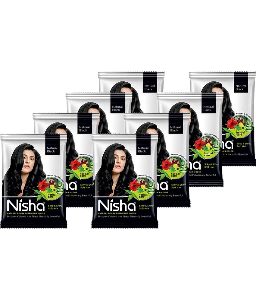 Nisha Henna Based Hair Color Natural Black 25gm Pack of 8, Ammonia Free Powder Hair Colour Dye Black Hair Color