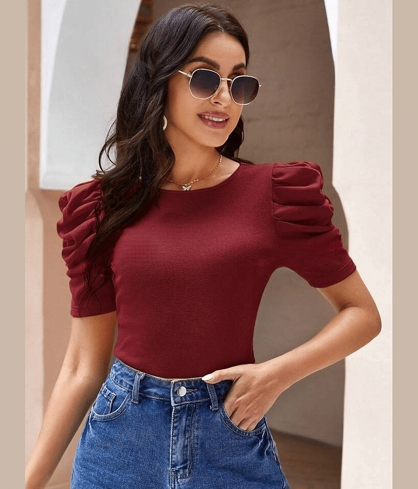 POPWINGS Women's Polyester Regular Top ( Maroon )