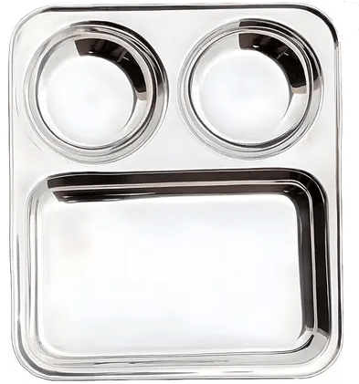 WEKTU Stainless steel Pav Bhaji Plate | Lunch Plate | Bhojan Thali 3 in 1 Compartments Dinner Plate