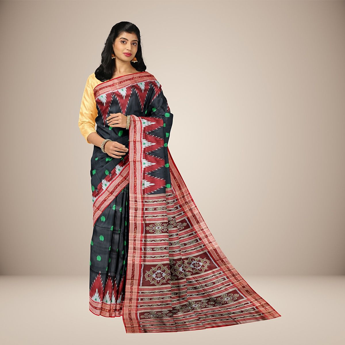 Elaborated Temple Border Khandua silk saree