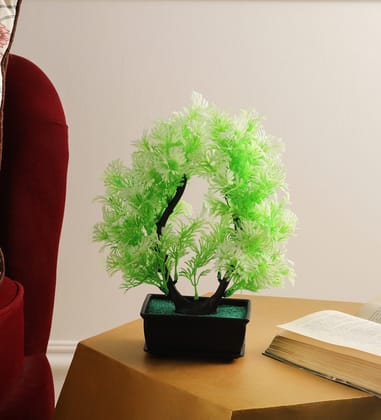 Foliyaj Artificial White Green Plant with Pot |Bonsai Tree|Artificial Flower|with Pot|Home D�cor for Living Room Home Office Shop|House|Gift|Decoration