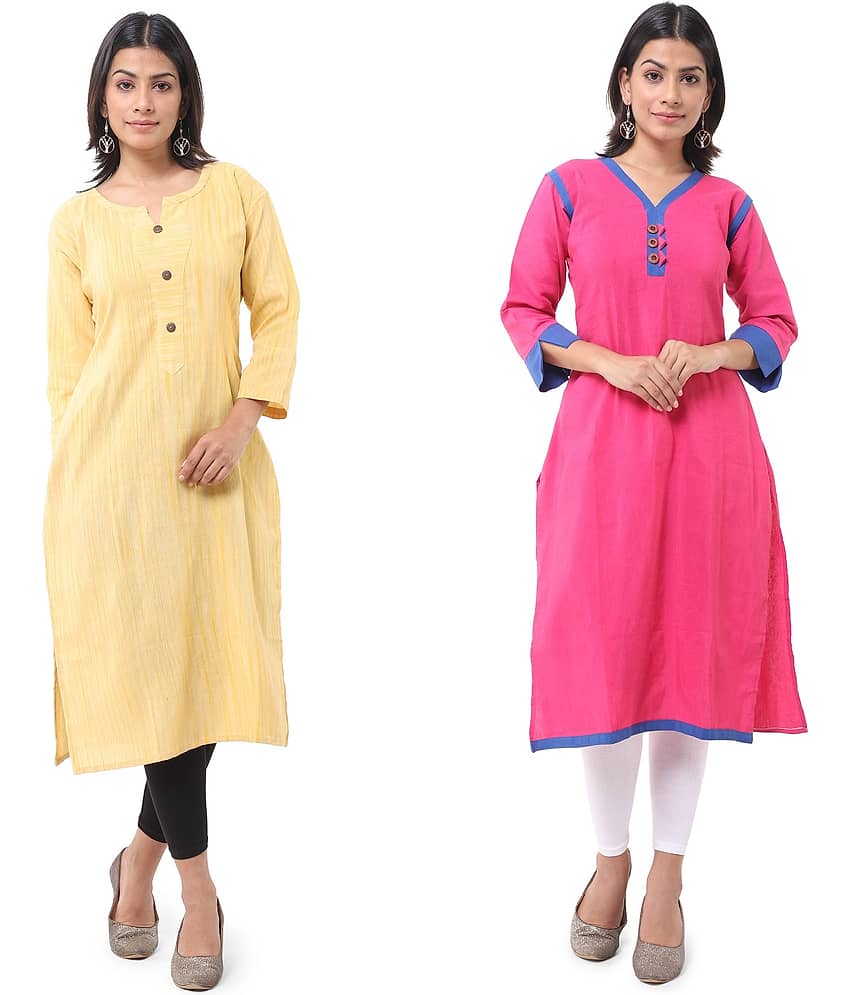 DESHBANDHU DBK - Multicolor Cotton Women's Straight Kurti ( Pack of 2 )