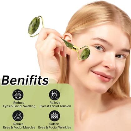Sahaj Hast Facial Massager  Natural Himalayan Stone Jade Roller with Gua Sha