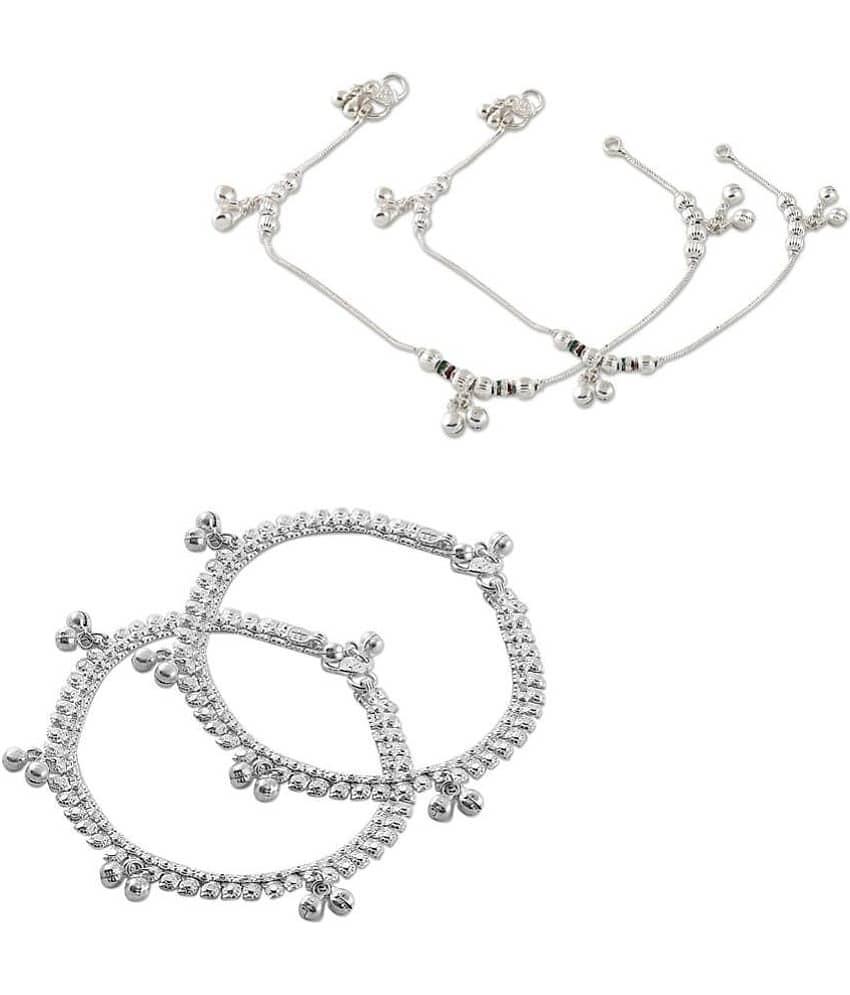 HEER COLLECTION - Silver Anklets ( Pack of 2 )