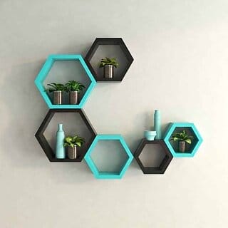 Onlinecrafts Wooden Wall Shelf Wooden Wall Shelf (Number Of Shelves - 6, Black, Green)