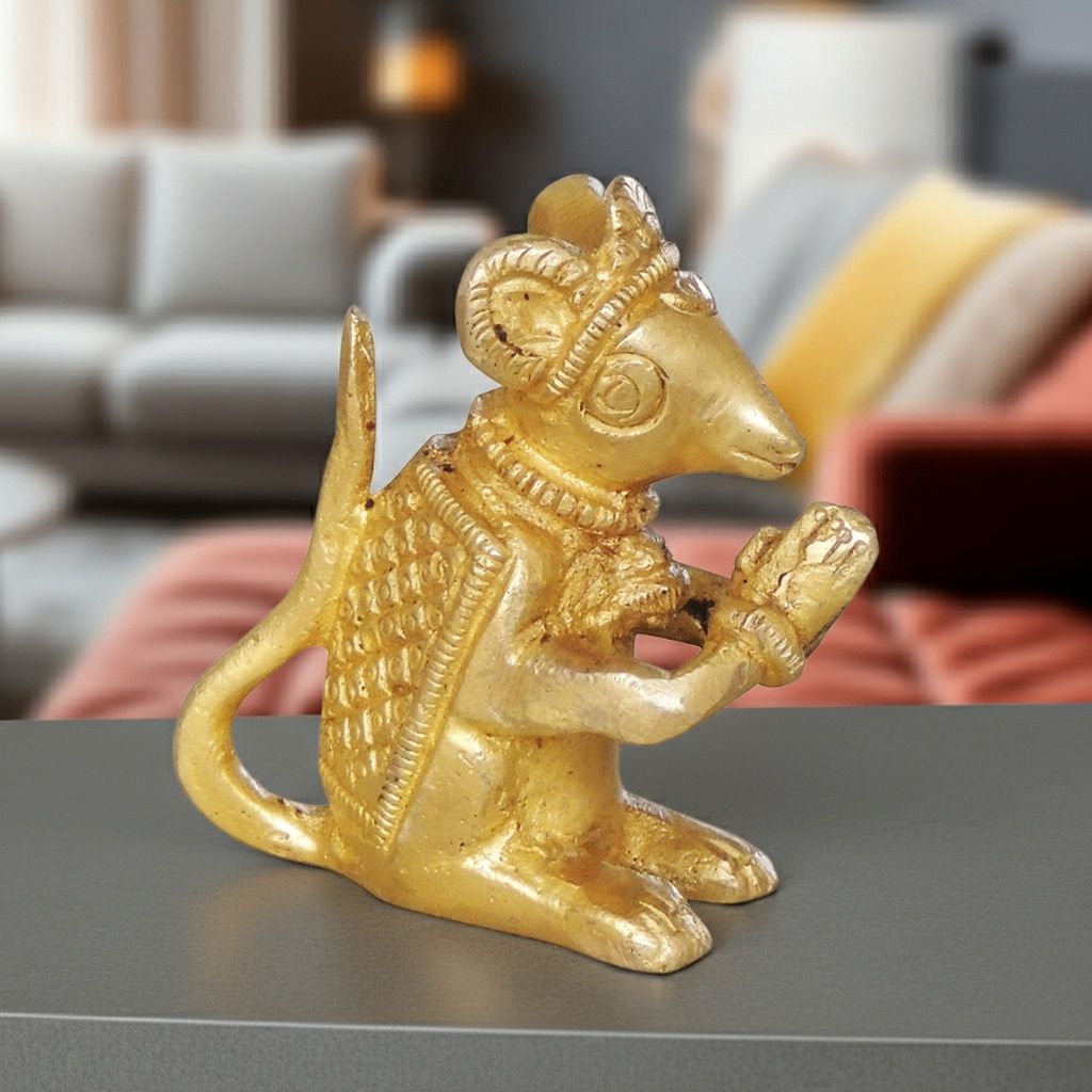 Brass Ganesh Mooshak, Chooha, Rat Statue Height : 2 Inch (BSMAS1051 C)
