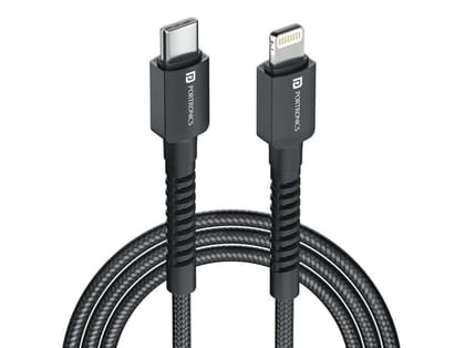 Portronics Konnect X Type C to 8-Pin 27W Fast Charging Cable, Premium TPE Material, Support to all Lightning Devices 2M Length - Black