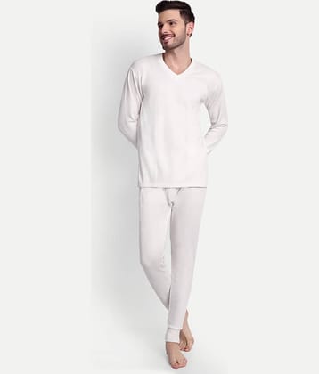 Zeffit Pack of 1 Cotton Blend Thermal Sets For Men's ( Off White )