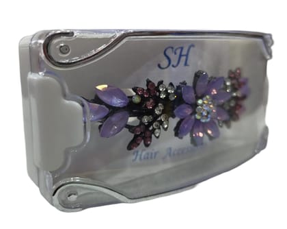 Elegant Rhinestone and Crystal Flower Hair Comb for Women and Girls - Purple