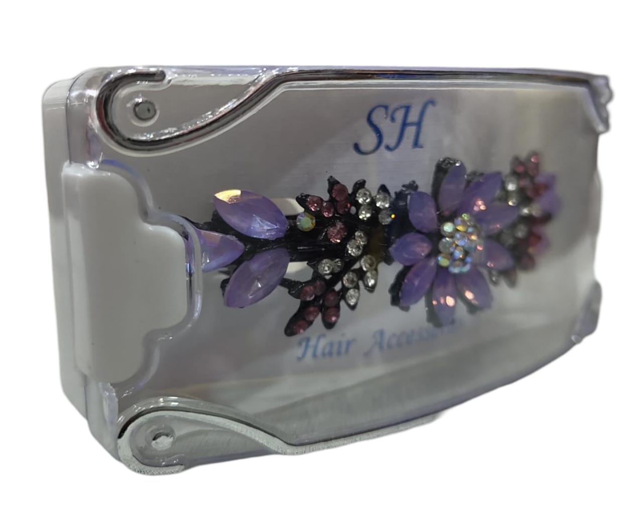 Elegant Rhinestone and Crystal Flower Hair Comb for Women and Girls - Purple