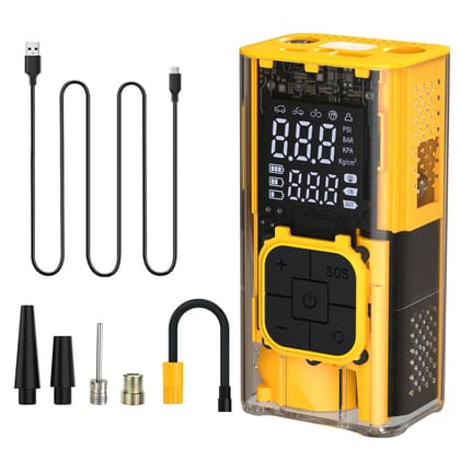 Portronics Vayu 3T Heavy Duty Tyre Inflator - Yellow