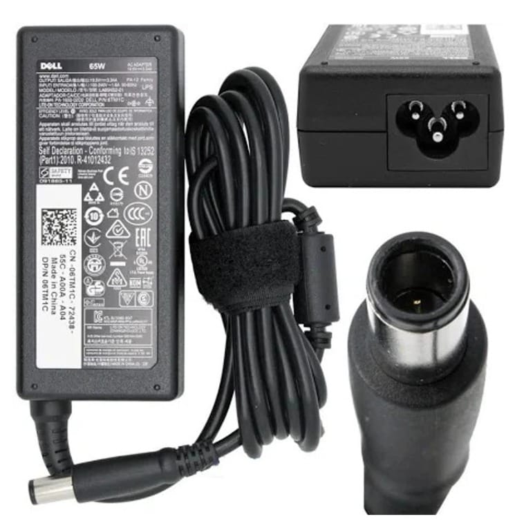 Dell Original 65W Laptop Adapter-Black, Big Pin 7.4 MM, 19.5V 3.34A, Warranty 1 Year(Part Code: 6TM1C, H374X, G4X7T)