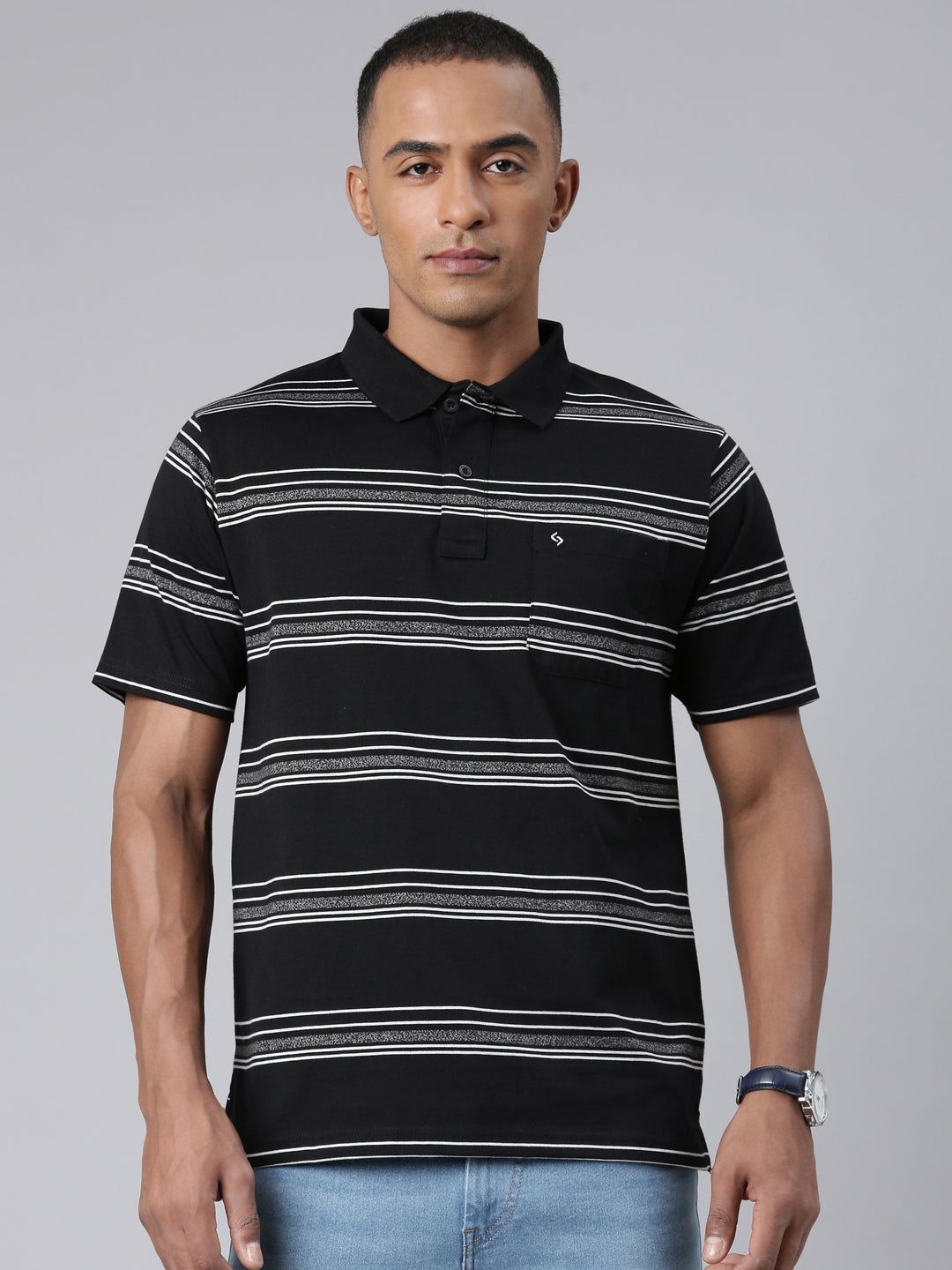Classic Polo Mens Striped Black Polo Neck Authentic Fit T-Shirt | AVON - 560 B AF P