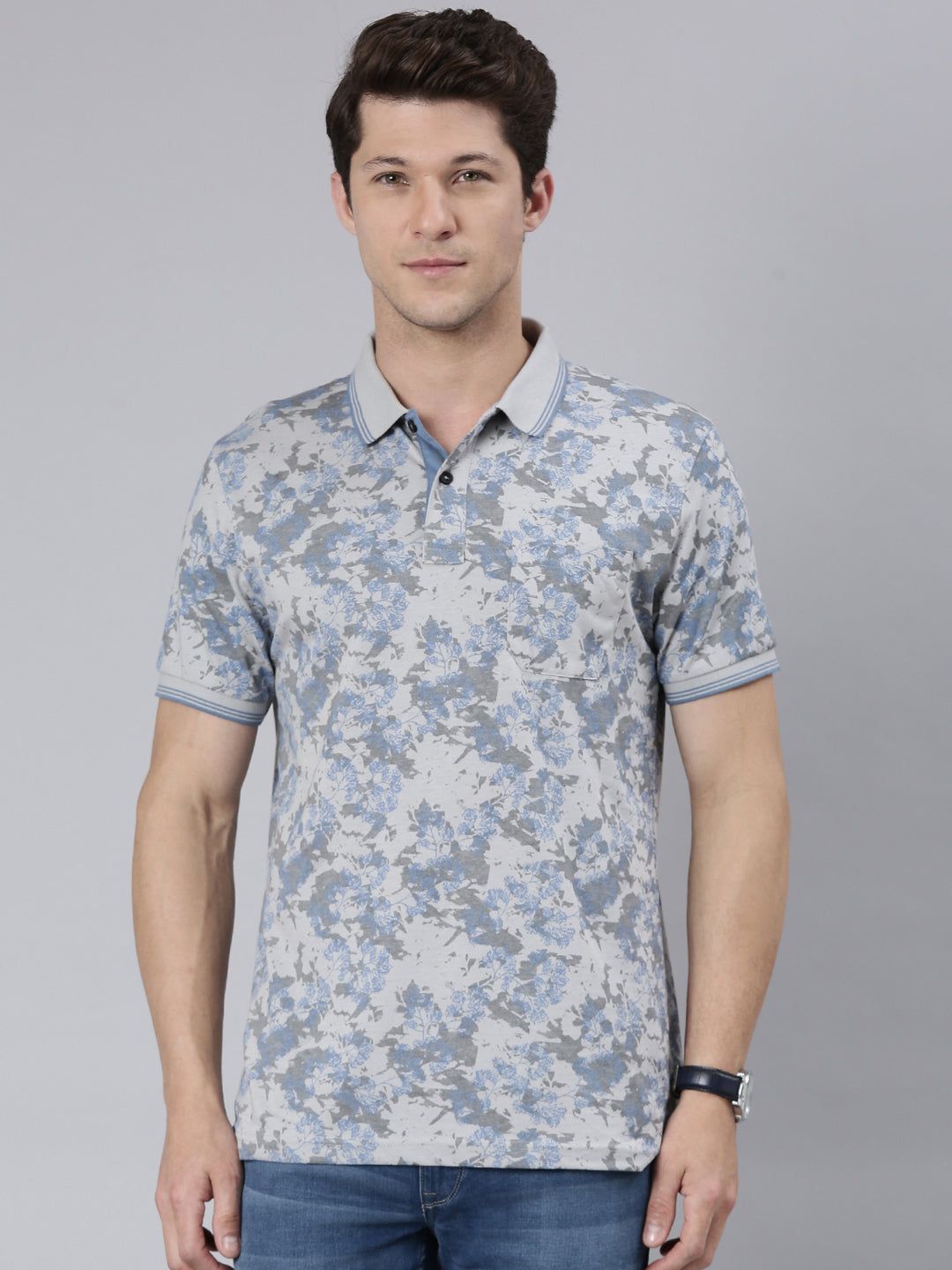 Classic Polo Men's Half Sleeve Lt.Blue Polo Neck Cotton Blend Slim Fit T-Shirt | BELLO - 302 B SF P