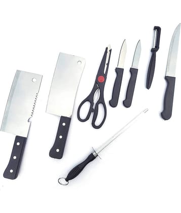 Stainless Steel Kitchen Knife Set - 8 Pieces | Daily Kitchen Use Knife Set with Scissor, Peeler & Knife Sharper | Durable Kitchen Essentials Knives with Comfortable Handle - HKNIFE