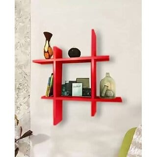 Onlinecrafts Wooden Wall Shelf Wooden Wall Shelf (Number Of Shelves - 1, Red)