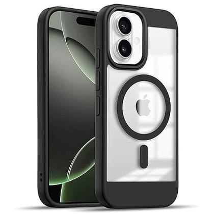 iPhone 16 Plus Cover Case | Magnetic Charging Compatible | Black Slim Shockproof Case | Wireless Charging Ready | Protective Shockproof Cover - Black Bumper