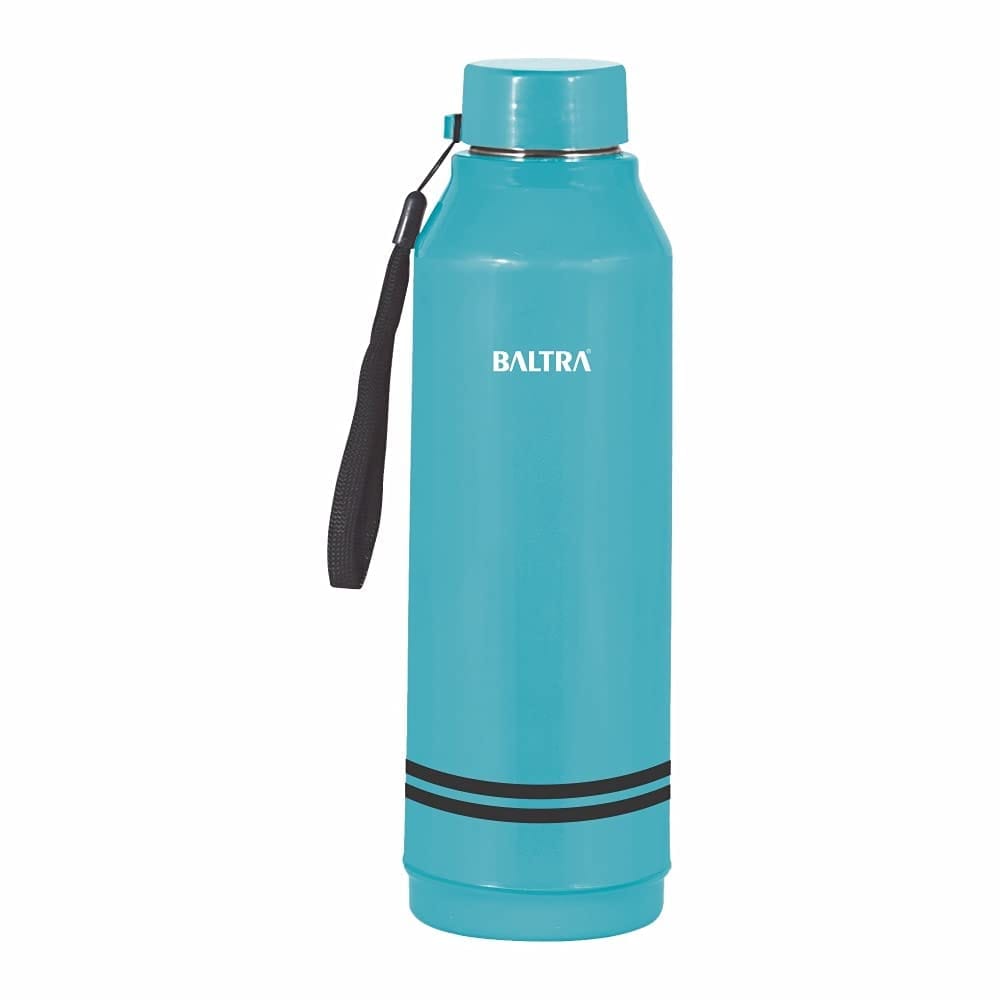 Baltra Jolly Hot & Cold Stainless Steel Water Bottle with Inner Steel and Outer Plastic | Leak Proof Lid | Drinking Water Bottle for Home, Office, Gym (Turquoise, 700 ml)