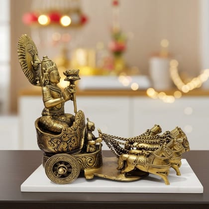 Brass Showpiece Arjun Rath Statue | Handcrafted Mahabharata Arjun Rath Idol for Home, Temple & Decor, Height : 11 Inch (BSMAS191)