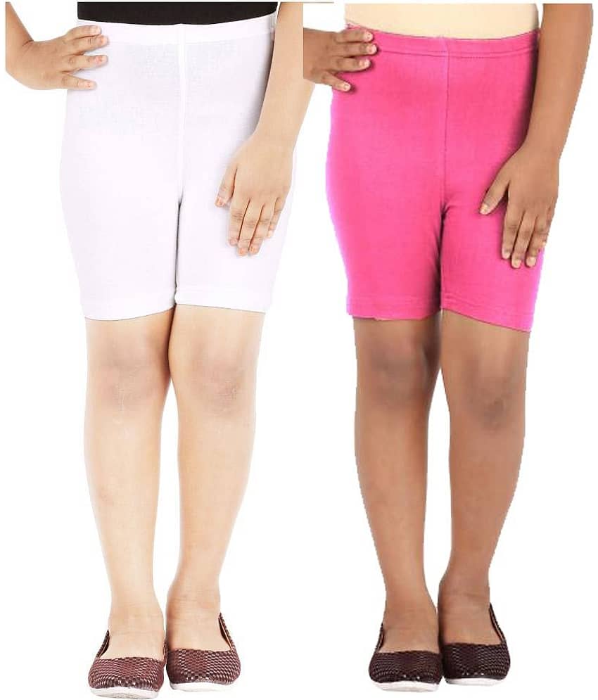 LULA Pack of 2 Girls Cotton Spandex Cycling Shorts ( Multi )