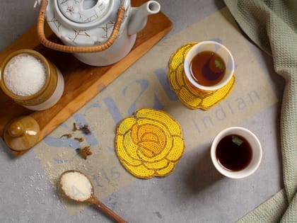 Srjana Handcrafted Beaded Rose Shaped Coasters 1pc Srjana Handcrafted Beaded Rose Shaped Coasters 1pc