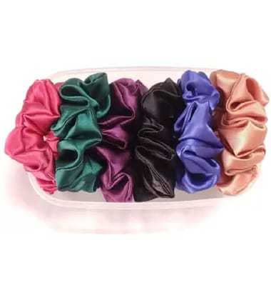 Elecsera Regular Premium Satin Scrunchies Combo Rubber Band Set of 6(Multicolor)